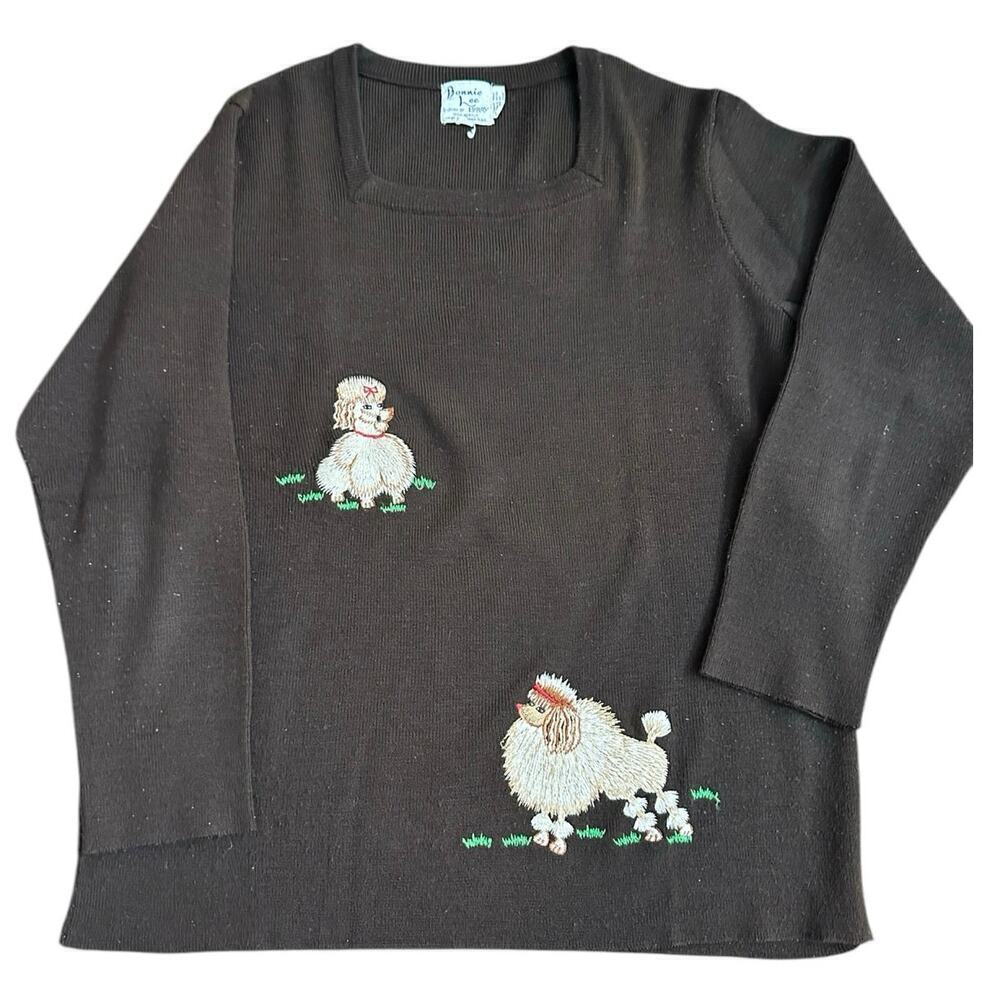 Bonnie Lee By Leroy Women's Black poodle dog Pullover Sweater Size 40